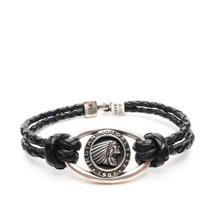 King Baby Studio Double Breaded Bracelet With Indian Icon Hook Clasp Silver .925